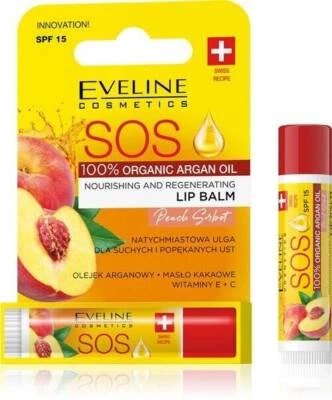 EVELINE MAKEUP Eveline SOS Nourishing Regenerating Balm Dry Cracked Lips Peach SPF15 1 Piece