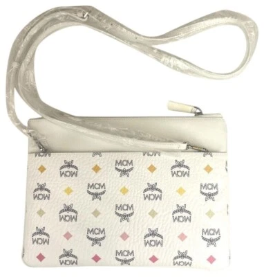 $470 MCM White Rainbow Visetos Coated Canvas Crossbody Pouch Bag MYZCATA08WT001 - Image 1 of 4