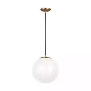 Leo Hanging Globe 10 in. 14-W Integrated LED Satin Brass Pendant, Glass Shade - Picture 1 of 8