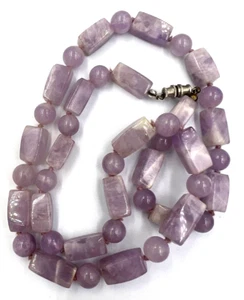 Antique Chinese Lavender Jade Necklace Hand Cut Square & Round Beads Circa 1910 - Picture 1 of 7