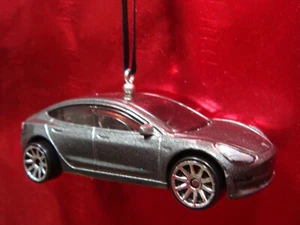 * NEW * TESLA MODEL 3 EV ELECTRIC VEHICLE ELON MUSK GRAY CHRISTMAS TREE ORNAMENT - Picture 1 of 1