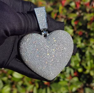 Ciondolo Zircone Pave Bling Cuore di Ghiaccio Collana Rapper Gioielli Oro Rosa Argento Colo - Foto 1 di 15