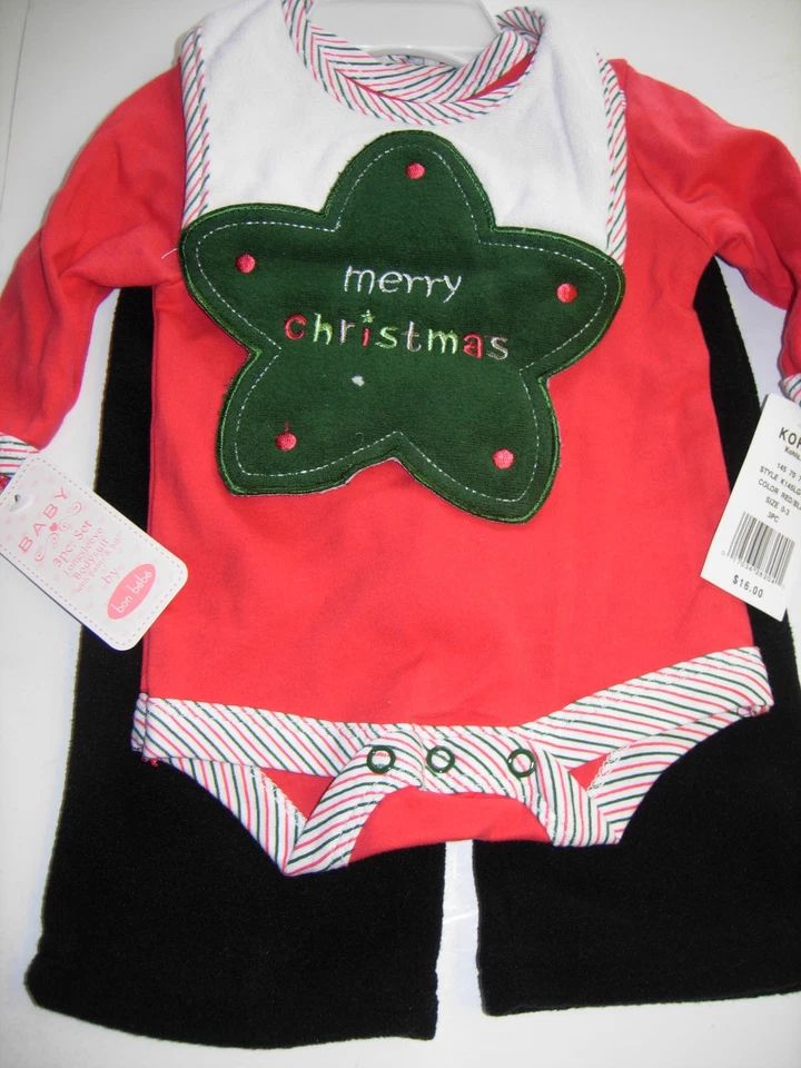 Bon Bebe младенца девочки 3 изделия брюки комплект Merry Christmas красный 3-6 Mo новый с Ярлыками - Изображение 1 из 4