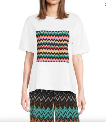 NUEVA Camiseta Missoni Blanca Chevron Multicolor Panel de Inserción Algodón Talla XL NUEVA CON ETIQUETAS $380 Foto 1 de 4