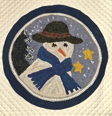  Snowman Table Topper Hand Hooked Wool Cushion Cover Wall Art Folk Art Winter 17 - Image 1 of 4