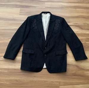 Vintage Pagano West Blazer Mens 46R Black Western Cowboy Embroidered USA Suede - Picture 1 of 13