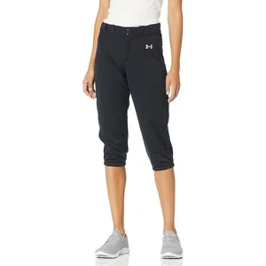 NWT Under Armour Girls Large Softball Cropped Pants - Black - Picture 1 of 4