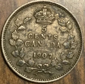 1907 CANADA SILVER 5 CENTS COIN - Picture 1 of 2