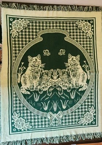 Double Sided Woven THROW TAPESTRY BLANKET w/ FOUR CATS Fringed Cotton 54" × 44" - Imagen 1 de 20