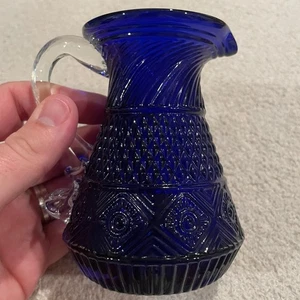Cobalt Blue Glass Pitcher Creamer Small Decorative Vintage Style Jug - Picture 1 of 4