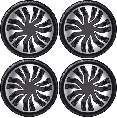 Wheel Trims 15" Black & Silver Hub Caps Covers Fast Fits Skoda Citigo - Image 1 of 4