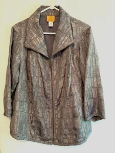 Ruby Rd Womens Gray Jacket Size 16W Lightweight 3/4 Sleeves Shiny Full Zipper - Picture 1 of 6