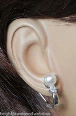Lovely Ladies 14k White Gold Flower Diamonds & Pearls Earrings - Image 1 of 4