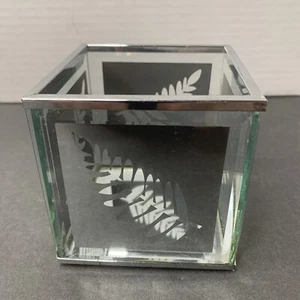 Mirrored Glass Tea Light Votive Candle Holder With Boho Cut Out Leaf Pattern - Picture 1 of 14