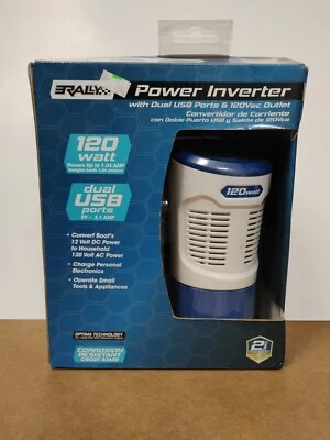 new Rally 120 WATT INVERTER MARINE AUTO CUPHOLDER 12Volt to 120V dual USB boat  - Image 1 of 4