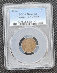 1914-D Lincoln Wheat Cent | PCGS Genuine VERY FINE Details - Damage (Scratch) - Picture 1 of 4