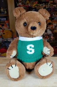 Vintage 1981 Dakin Michigan State Teddy Bear Plush W/ Green Sweater LOOK 80S VTG - Picture 1 of 14