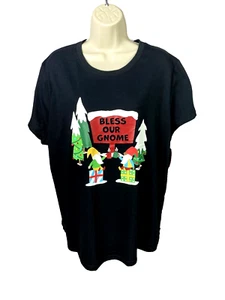 Camiseta Welcome To Our Gnome Talla Grande 1X Ropa de Dormir de Navidad para Mujer Negra (M15 - Imagen 1 de 10