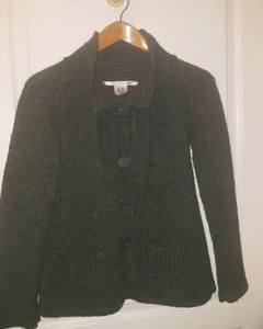MAX STUDIO Lambswool Speckled Cardigan Sweater XS Green/Gray - Picture 1 of 6