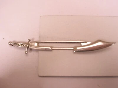 Rhinestone & STERLING SILVER Scimitar Sword Vintage SWANK LARGE Tie Bar Clip - Image 1 of 4