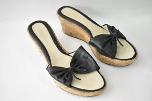 Zapatos Sandalias Charles David Negro Corcho Tacón Cuña Talla 9 Para Mujer - Imagen 1 de 9