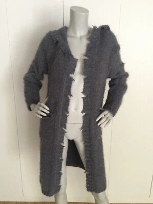 Pol Clothing Open Front Distressed Torn Gray Hooded Cardigan Size S — 第 1/4 张图片