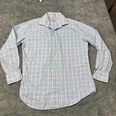 Peter Millar Dress Shirt Mens Large Pink Blue Plaid Check Button Up 100% Cotton - Image 1 of 4