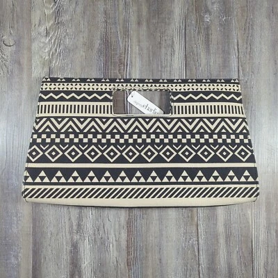 NWT Charming Charlie Clutch Purse Handbag Geometric Pattern Black Biege Large - Image 1 of 4