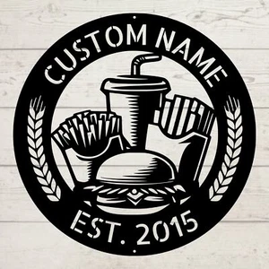 Personalized Hamburger Metal Sign Home Restaurant Decor Gift for Food Lovers - Picture 1 of 5
