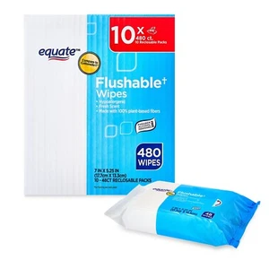 Equate Fresh Scent Flushable Wipes, 10 Resealable Packs of 48 Wipes (480 Total W - Picture 1 of 13