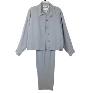 Mel & Lisa Womens Pure Silk Pant Suit Gray 3 Pc Set Career Size 12 Lined Pockets - Picture 1 of 24