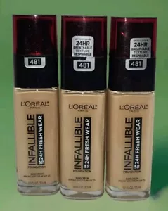 LOREAL Infallible 24hr Fresh Wear Foundation 481 Cool Sand 1oz Ea 3pcs Read - Picture 1 of 1