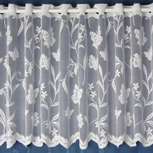 Meadow Butterfly & Floral White Cheap Lace Cafe Net Curtain - SOLD BY THE METRE - Picture 1 of 1