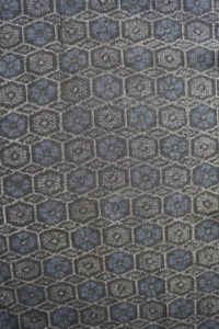 Vintage Japanese Silk Tsumugi Kimono Fabric Indigo Geometric 101cm(39") - Picture 1 of 11