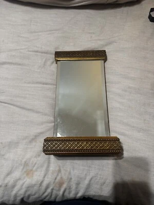 Gold Leaf WALL MIRROR w/ SHELF Wood Wall Hanging Hallway Foyer Home Decor Gilded - Image 1 of 3