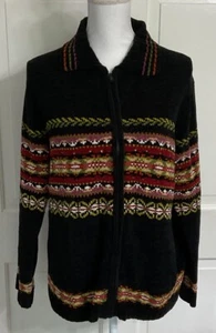 Tiara International Sweater with Zipper Front L Black Nordic Style Stitch Fall - Picture 1 of 8