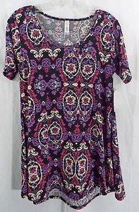 Camiseta para mujer LuLaRoe perfecta XXS negra con púrpura blanco rosa floral nueva con etiquetas - Imagen 1 de 3