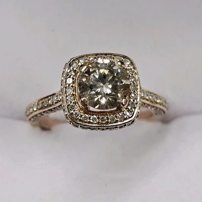 Oro Rosa 14K Promesa Halo Corte Redondo 1.6 Ct. Diamante Natural Elegante Color Marrón Foto 1 de 4