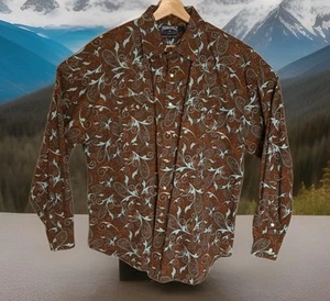 Panhandle Slim Cowboy Shirt Men XL Brown w/ Blue Print Pearl Snap Western Rodeo - Picture 1 of 16