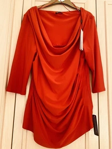 NEW Roman Red Cowl Neck 3/4 Sleeve Stretch Top With Ruched Sides Si 18 - Picture 1 of 5