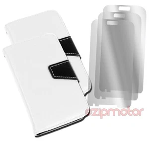 2X WALLET CASE COVER+SCREEN PROTECTOR STAND PU LEATHER WHITE GALAXY SIV S4 I9500 - Photo 1 sur 2
