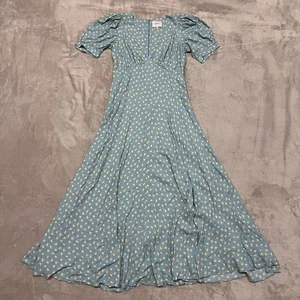 Reformation Naira Kleid Damen Größe 8 Hellblau Blumenmuster Midi fließend tiefer V-Ausschnitt - Bild 1 von 11