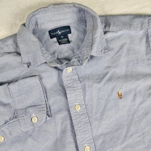 POLO RALPH LAUREN YOUTH SHIRT (L 16) Denim Blue, Flesh Pony Logo Button Down - Picture 1 of 8