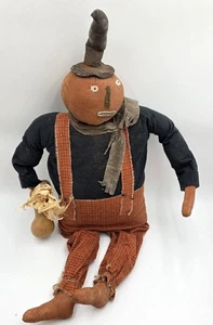 Primitive Handmade Grungy Fall Pumpkin Doll Halloween Folk Art Handmade 31 In - Picture 1 of 9