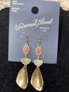 Universal Thread Semi-Precious Stones Gold Tone Earrings 2.5” Pierced NWT - Picture 1 of 4