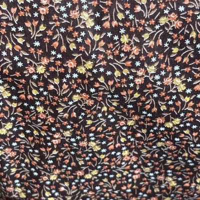 Cranston brown calico fabric w/ small orange yellow white floral tulip print - Image 1 of 2