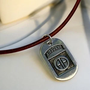 Leather Necklace with Airborne Dog Tag – Military-Inspired Pendant Aircraft - Picture 1 of 2