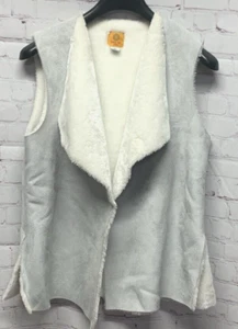 Ruby Rd. Women's Coat Vest Shearling Gray Open Front PM Petite Medium - Picture 1 of 6