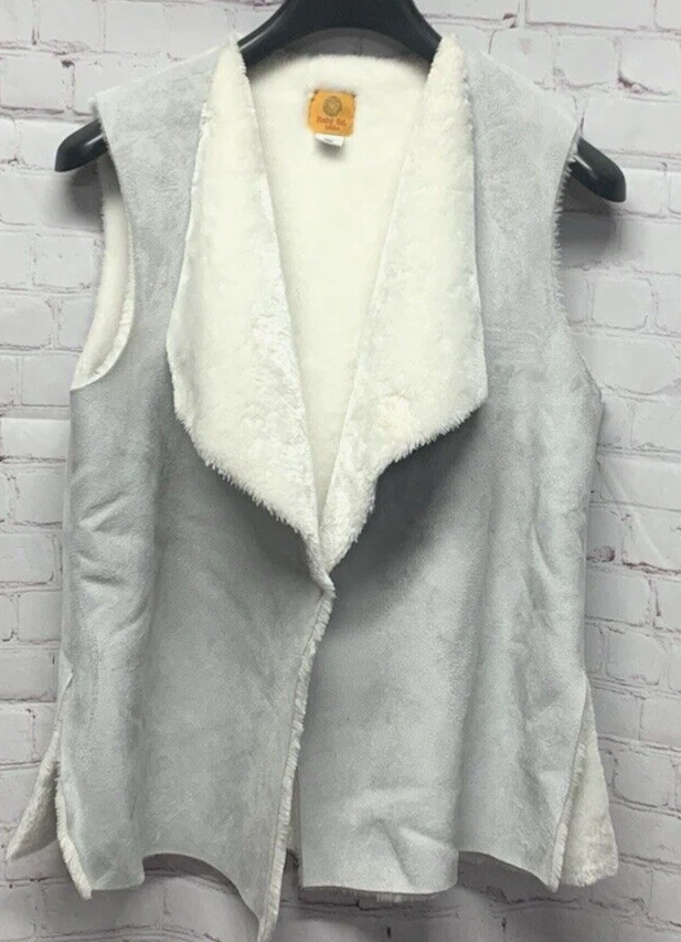 Ruby Rd. Women's Coat Vest Shearling Gray Open Front PM Petite Medium - Image 1 of 4
