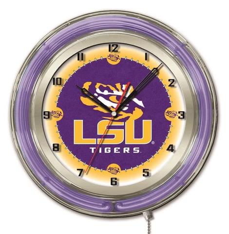 LSU Tigers HBS Neon Purple College Battery Powered Wall Clock (19") Cover